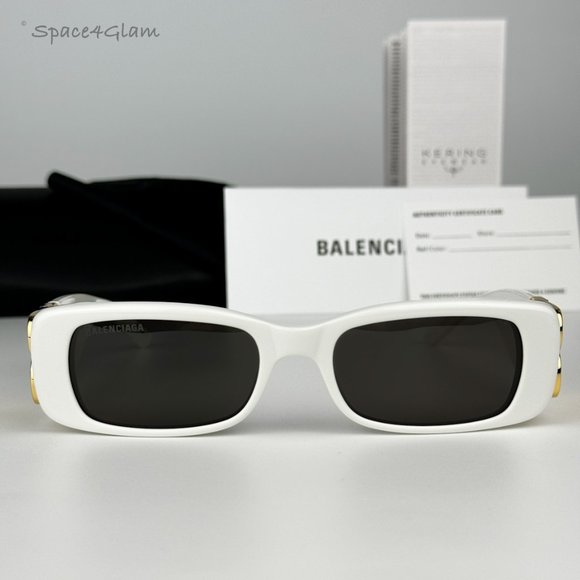 NEW Balenciaga BB0096S 011 White Gold Logo Grey Rectangle Unisex Sunglasses main image 10